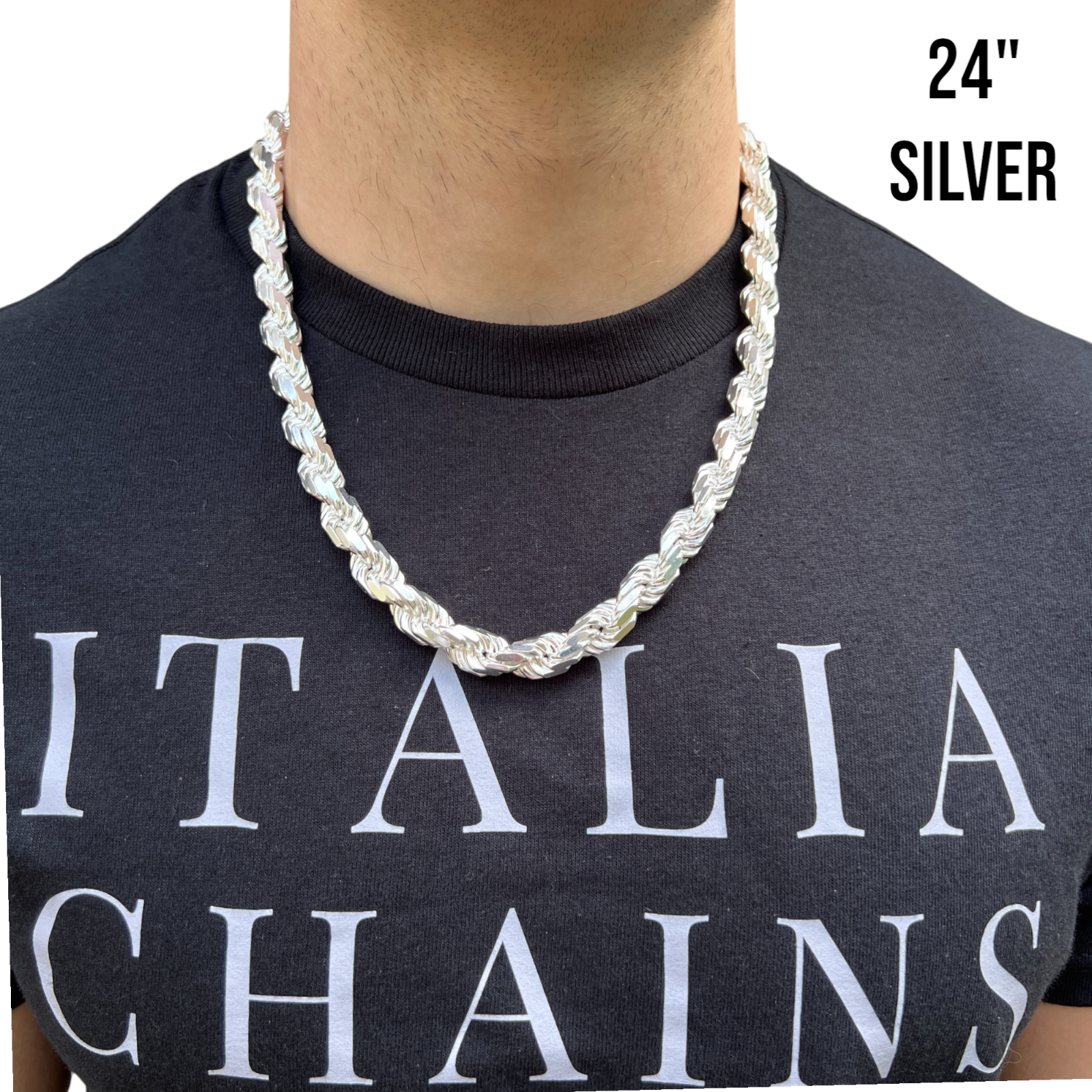 925 Sterling Silver 11mm Diamond Cut Rope Chain Necklace