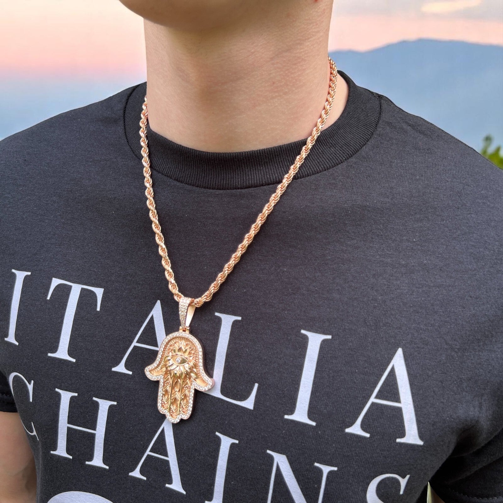 925 Sterling Silver Hamsa Hand Pendant With Moissanite - Large