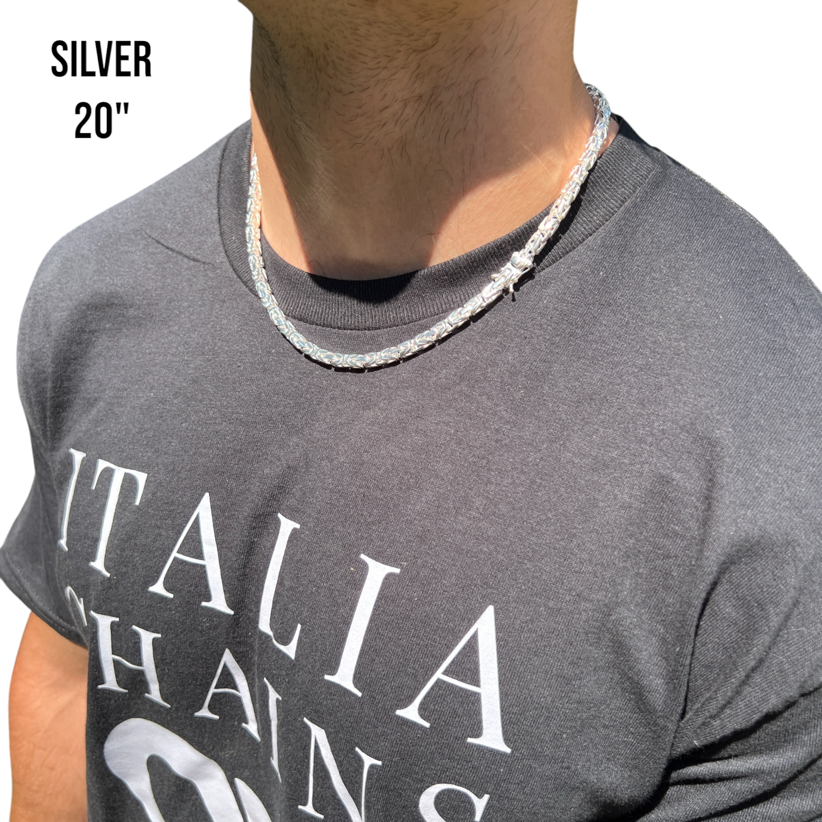 925 Sterling Silver 5mm Byzantine W. Box Clasp Chain Necklace