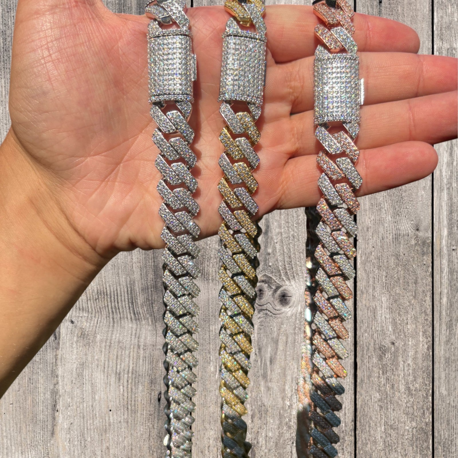 925 Sterling Silver 16mm Moissanite Miami Cuban Prong Chain Necklace