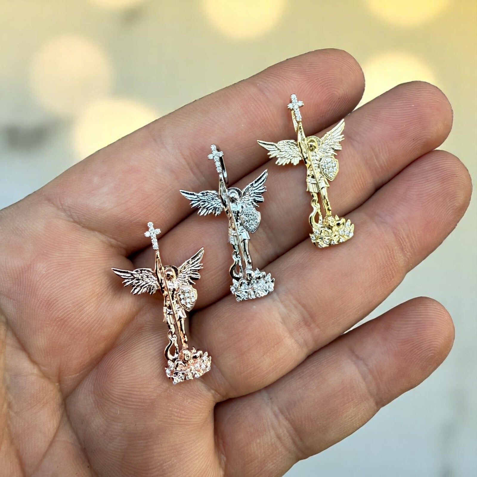 925 Sterling Silver St Michael Pendant With Moissanite - Small