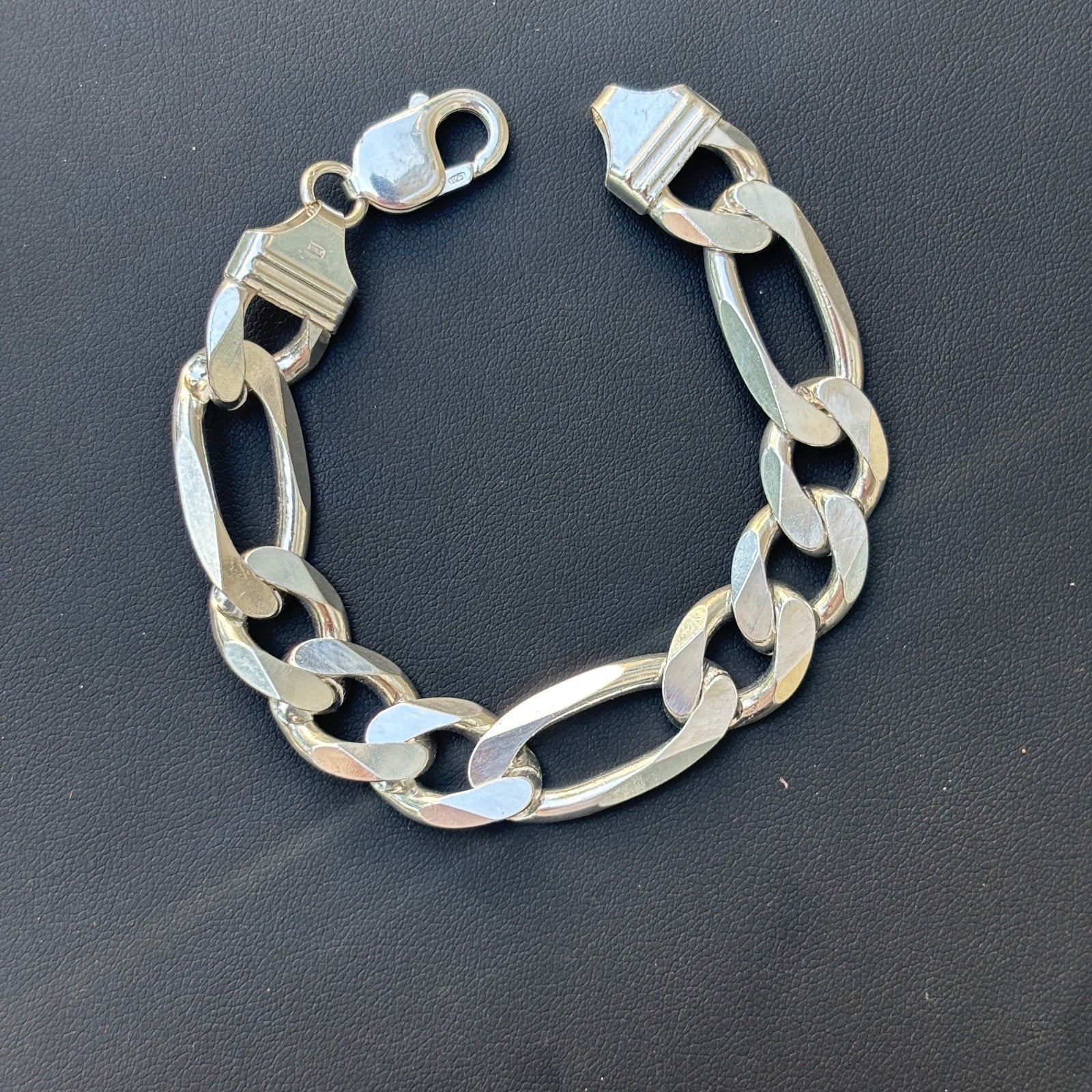 925 Sterling Silver 13mm Figaro Bracelet