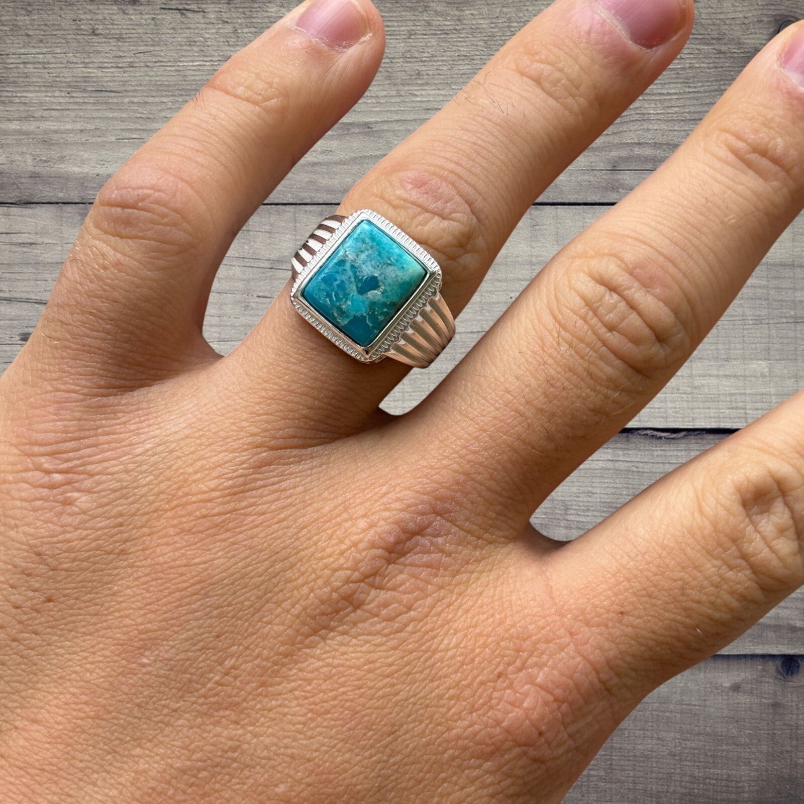 925 Sterling Silver Square Blue Turquoise Ring