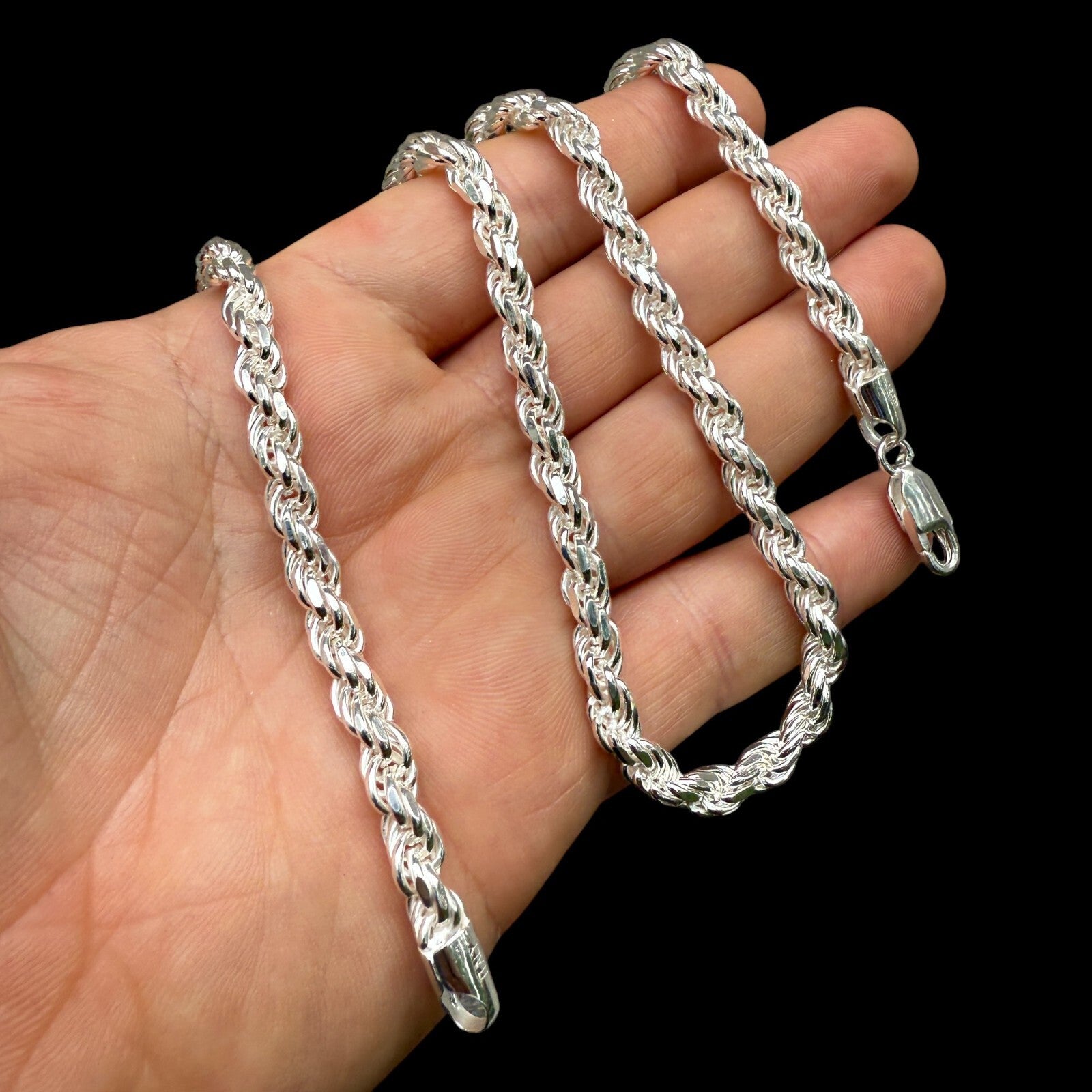 925 Sterling Silver 6mm Diamond Cut Rope Chain Necklace