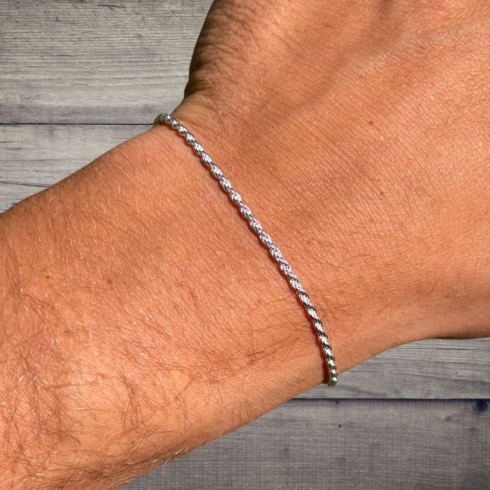 925 Sterling Silver 2mm Diamond Cut Rope Bracelet