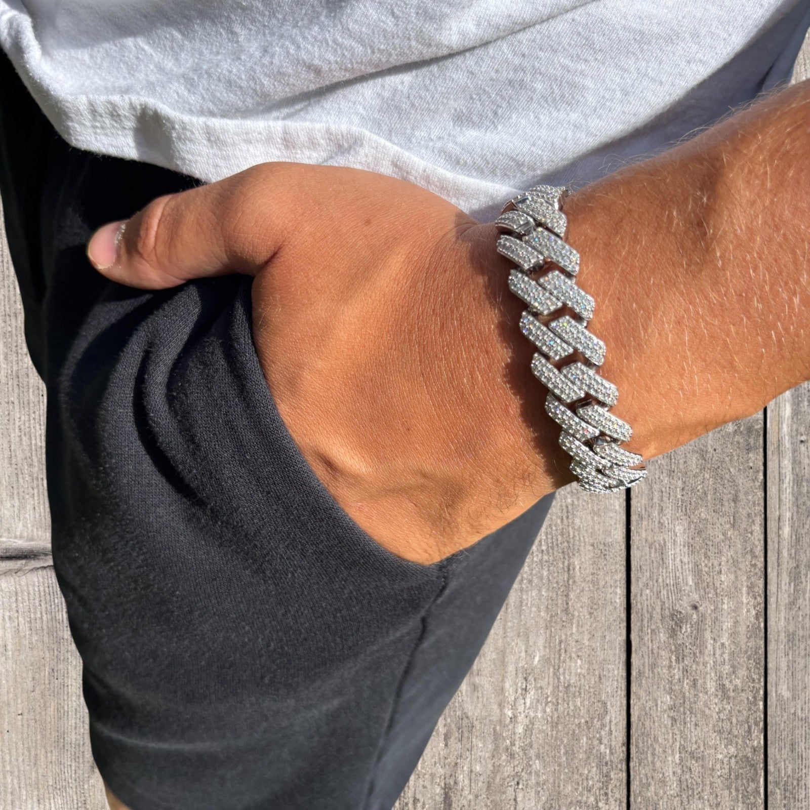 925 Sterling Silver 16mm Moissanite Cuban Prong Bracelet