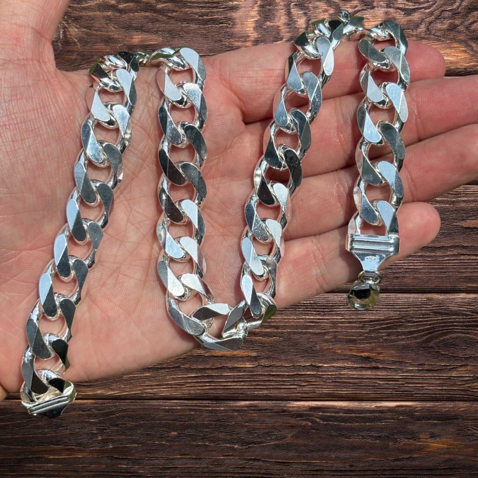 925 Sterling Silver 15mm Curb Chain Necklace