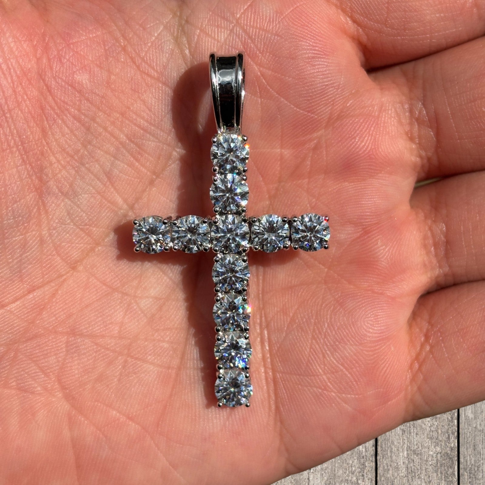 925 Sterling Silver Tennis Cross Pendant With Moissanite - X-Large