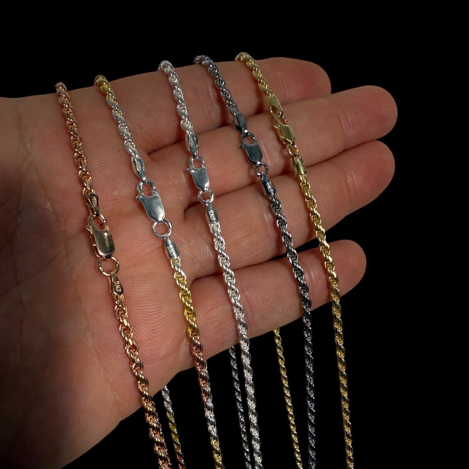 925 Sterling Silver 3mm Diamond Cut Rope Chain Necklace