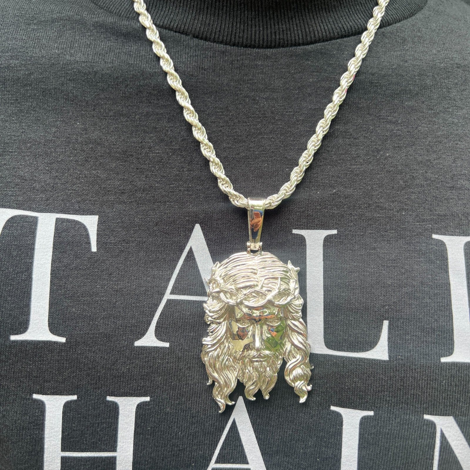 925 Sterling Silver Classic Jesus Piece Pendant - Large