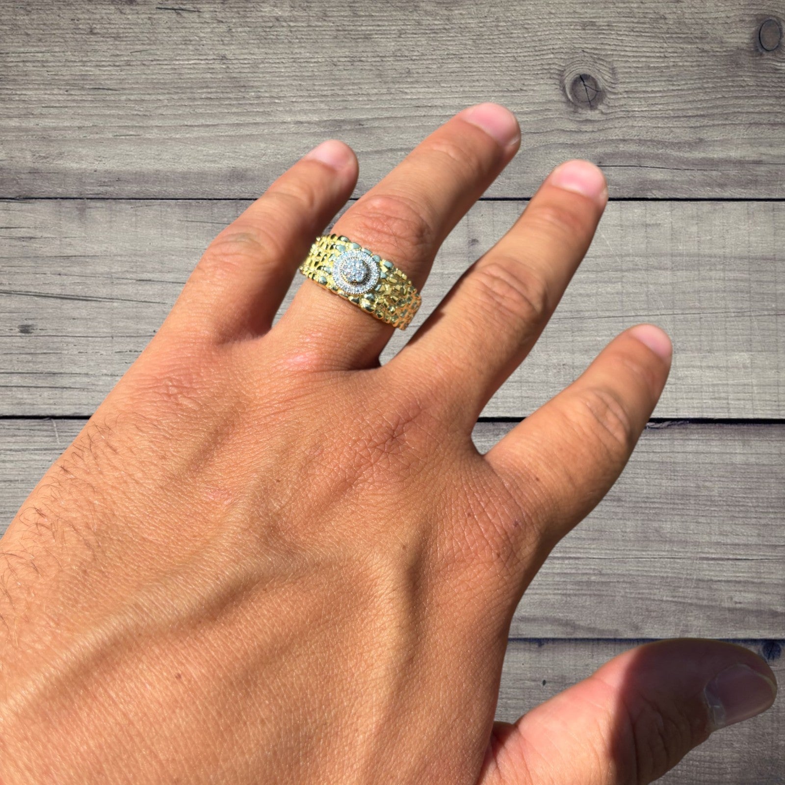 925 Sterling Silver Nugget Crown Ring With Moissanite