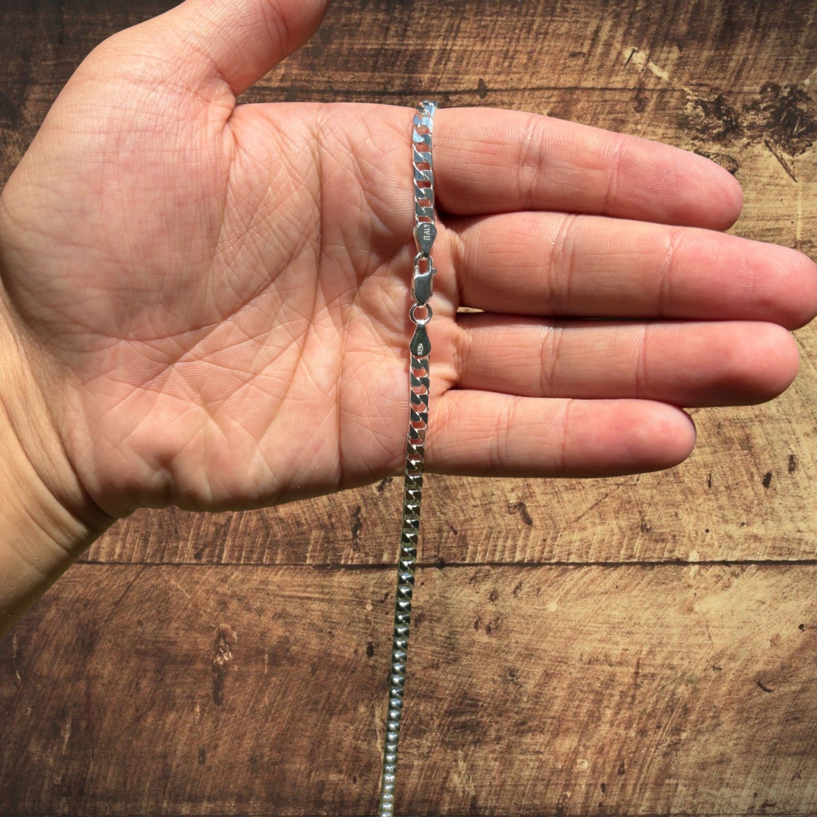 925 Sterling Silver 4mm Square Curb Chain Necklace