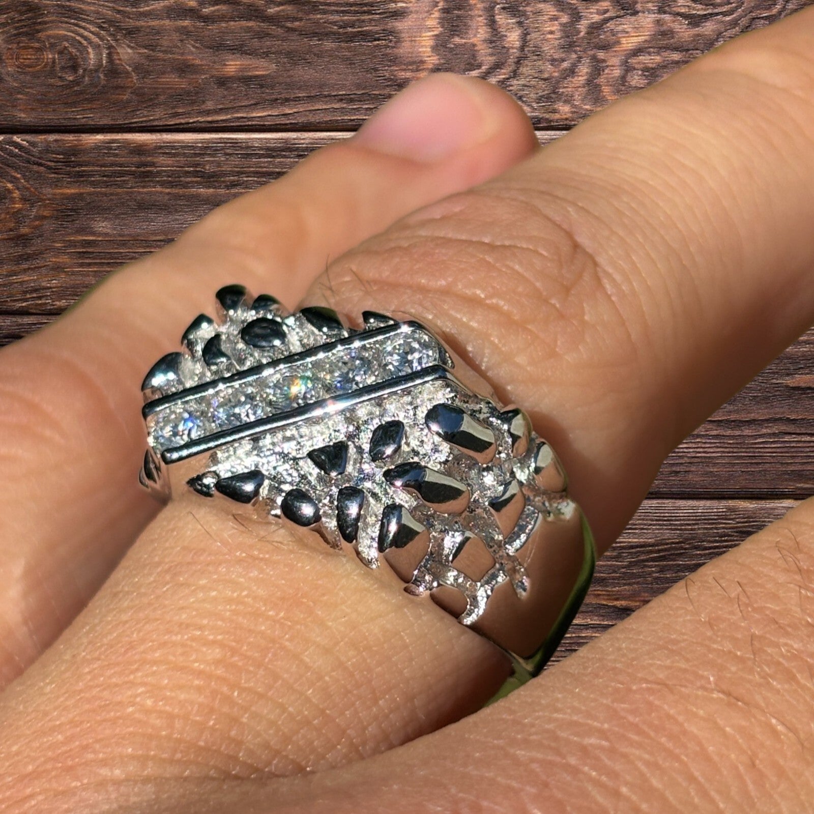 925 Sterling Silver Nugget Ring Iced With Moissanite
