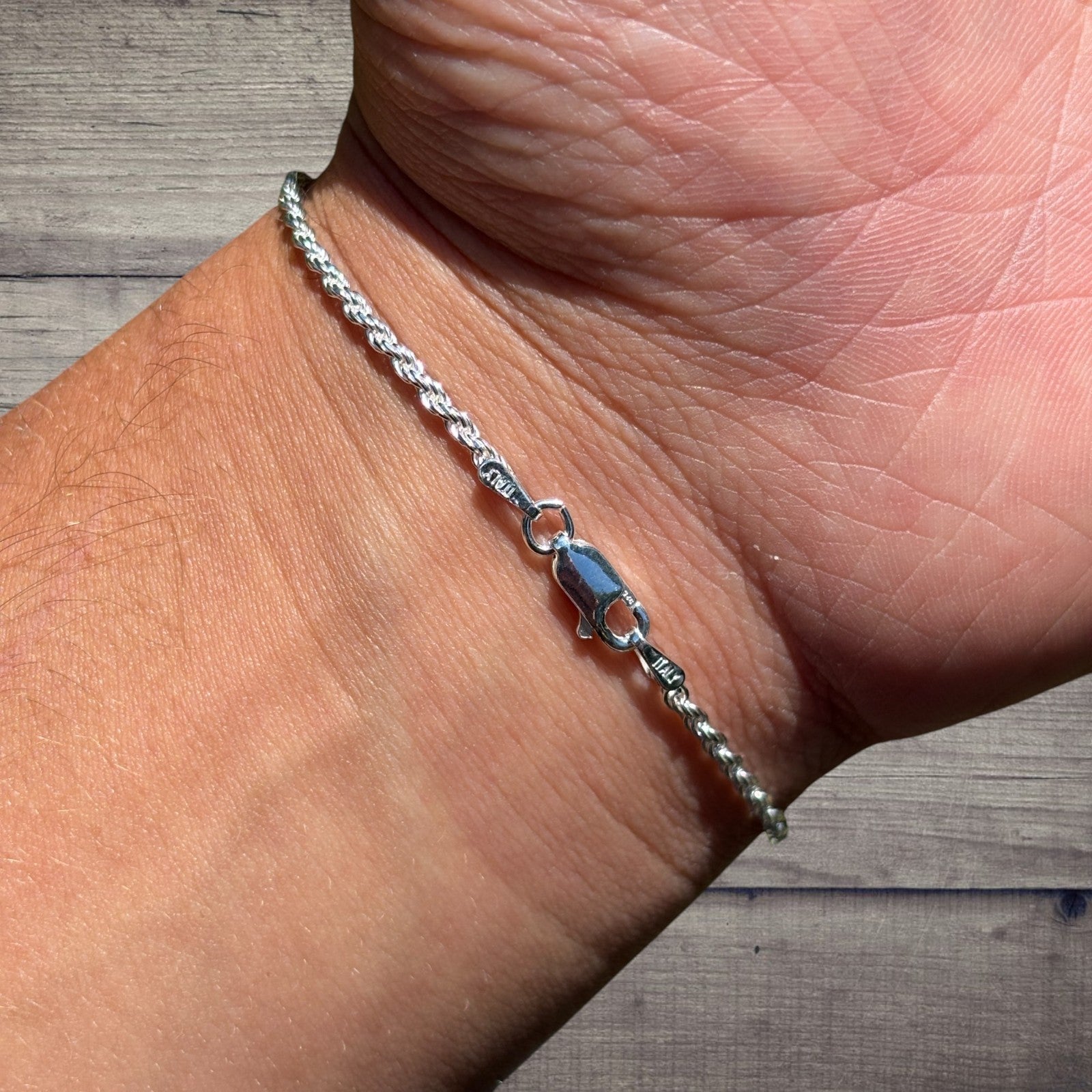 925 Sterling Silver 2mm Diamond Cut Rope Bracelet