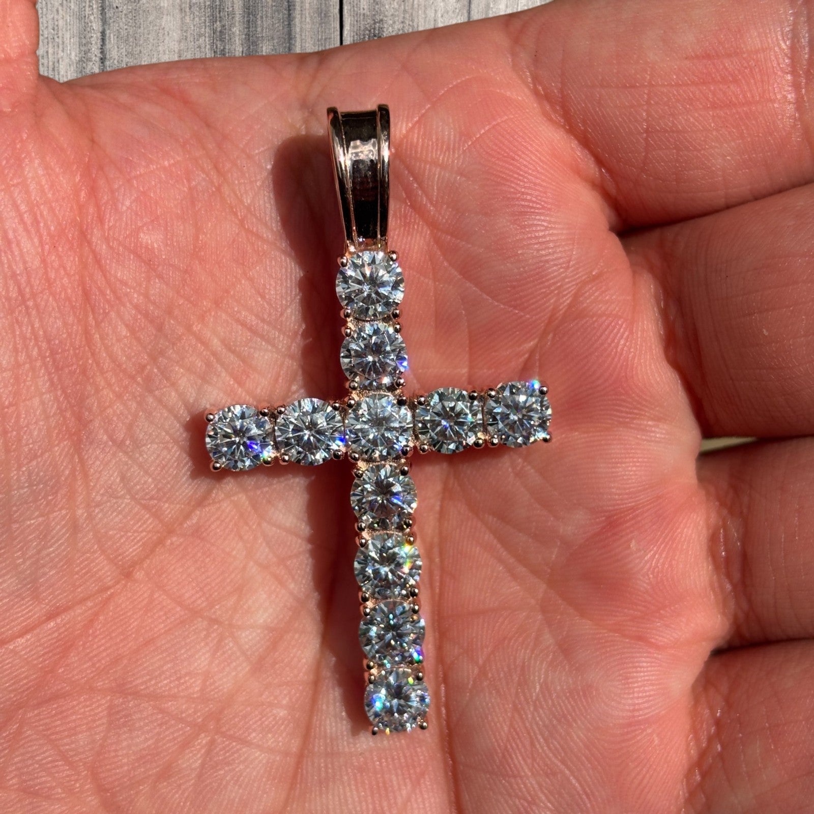 925 Sterling Silver Tennis Cross Pendant With Moissanite - X-Large