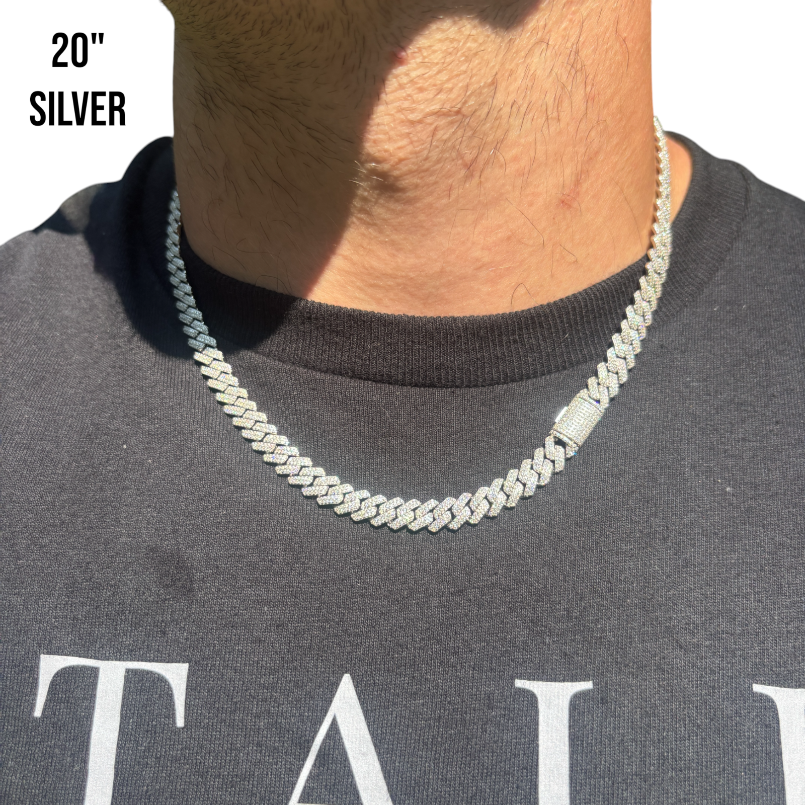 925 Sterling Silver 8mm Moissanite Miami Cuban Prong Chain Necklace