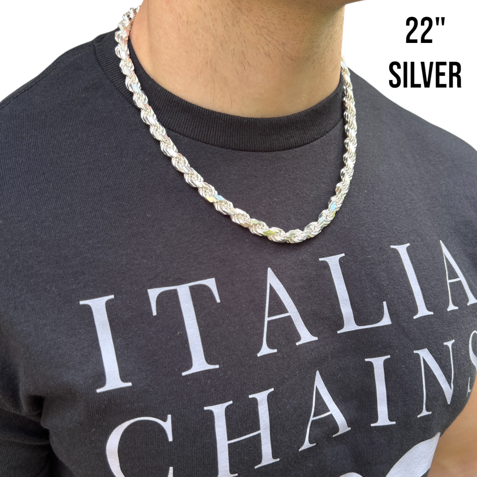 925 Sterling Silver 8mm Diamond Cut Rope Chain Necklace