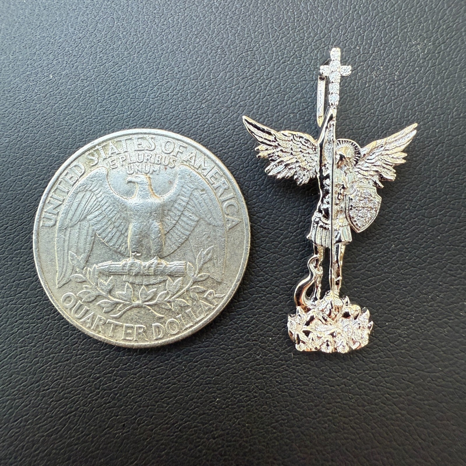 925 Sterling Silver St Michael Pendant With Moissanite - Small