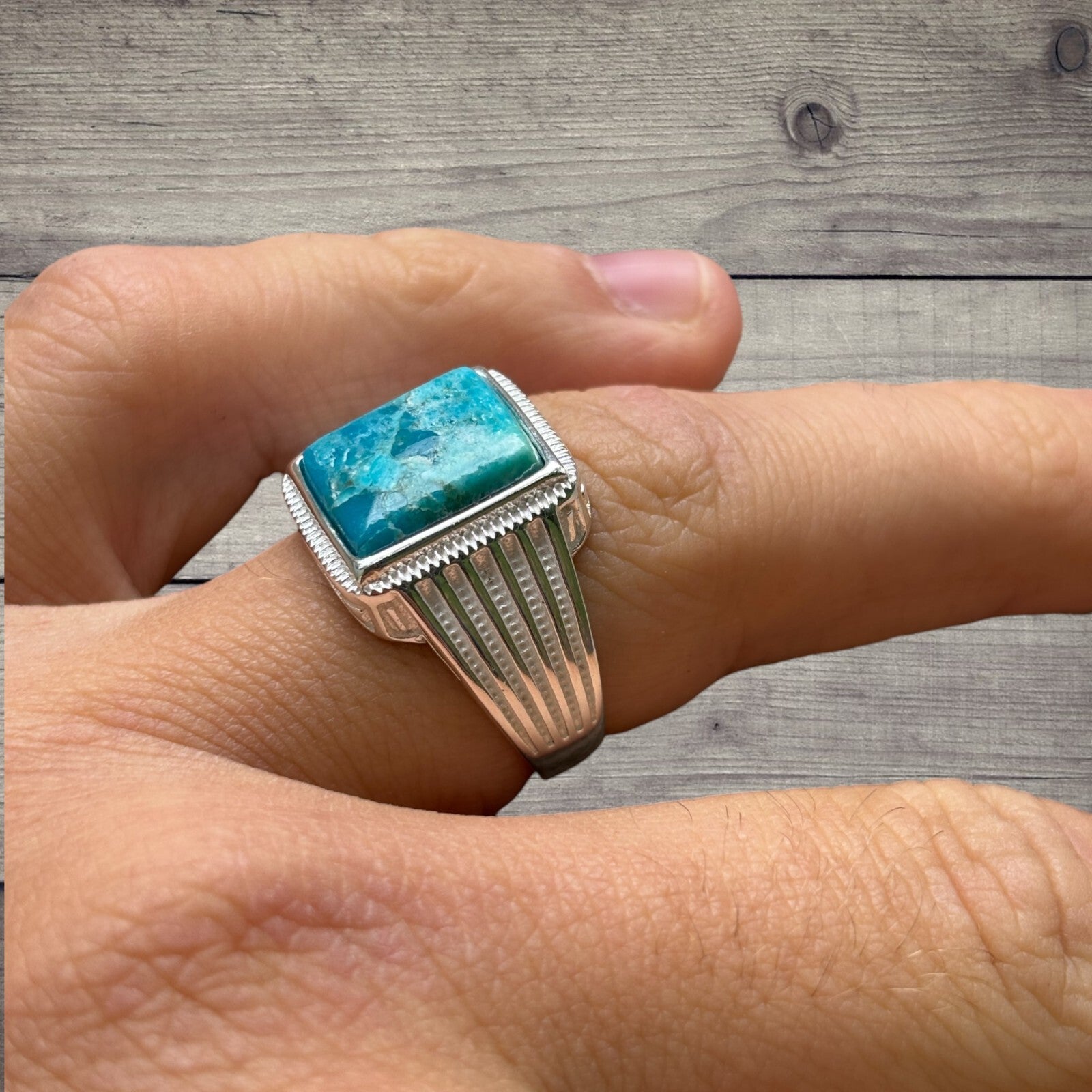 925 Sterling Silver Square Blue Turquoise Ring