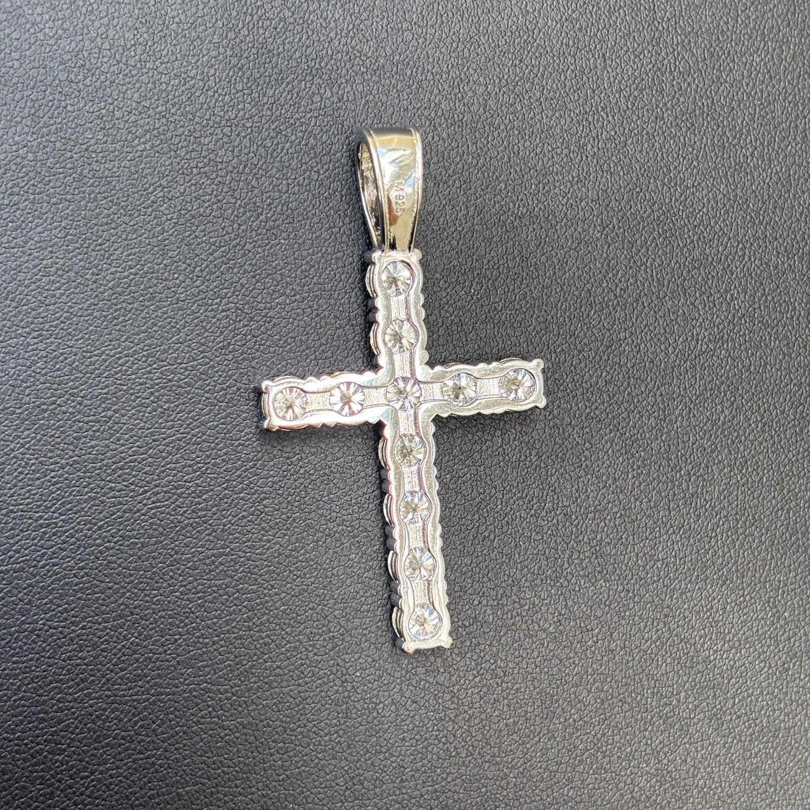 925 Sterling Silver Tennis Cross Pendant With Moissanite - Large