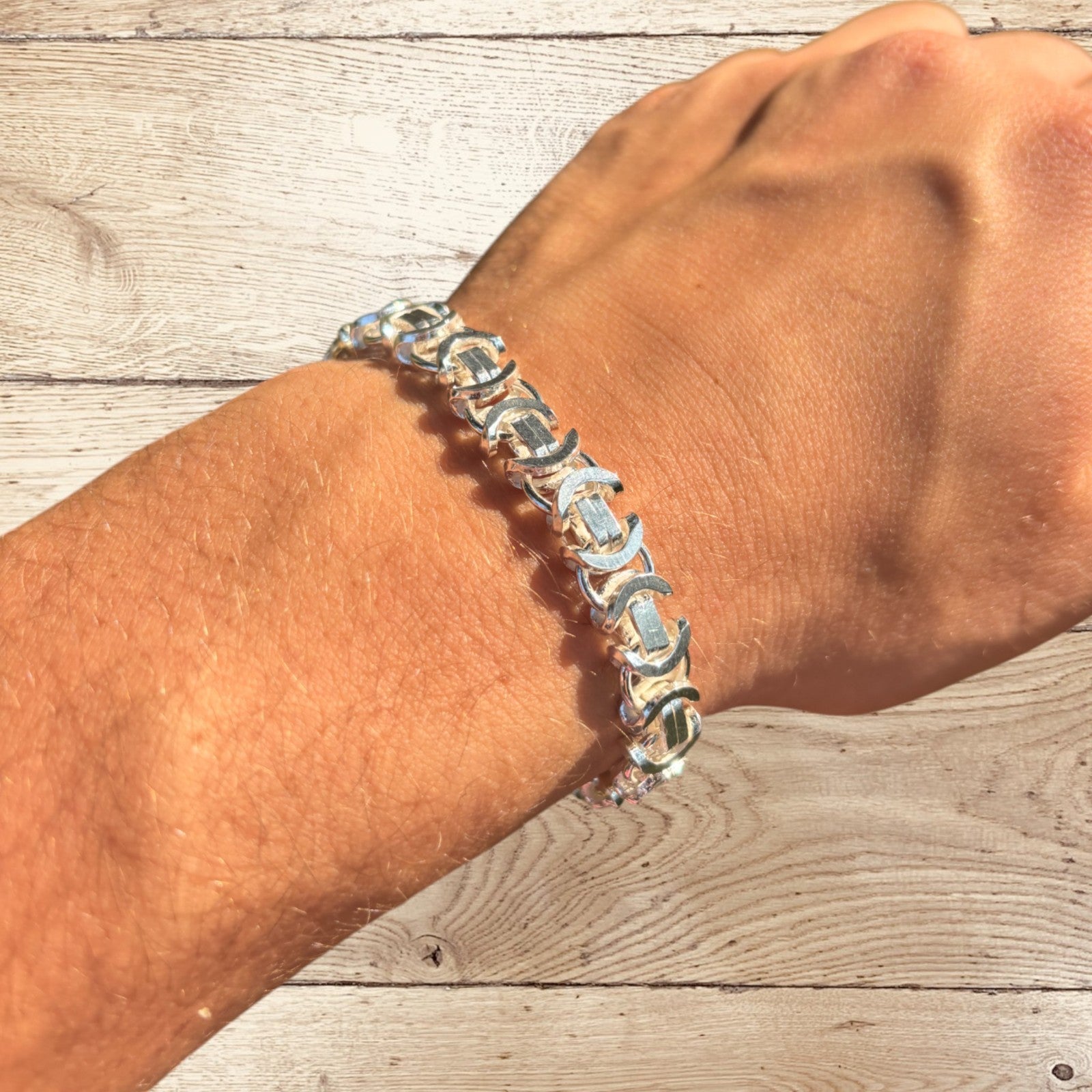 925 Sterling Silver 10mm Flat Byzantine Bracelet