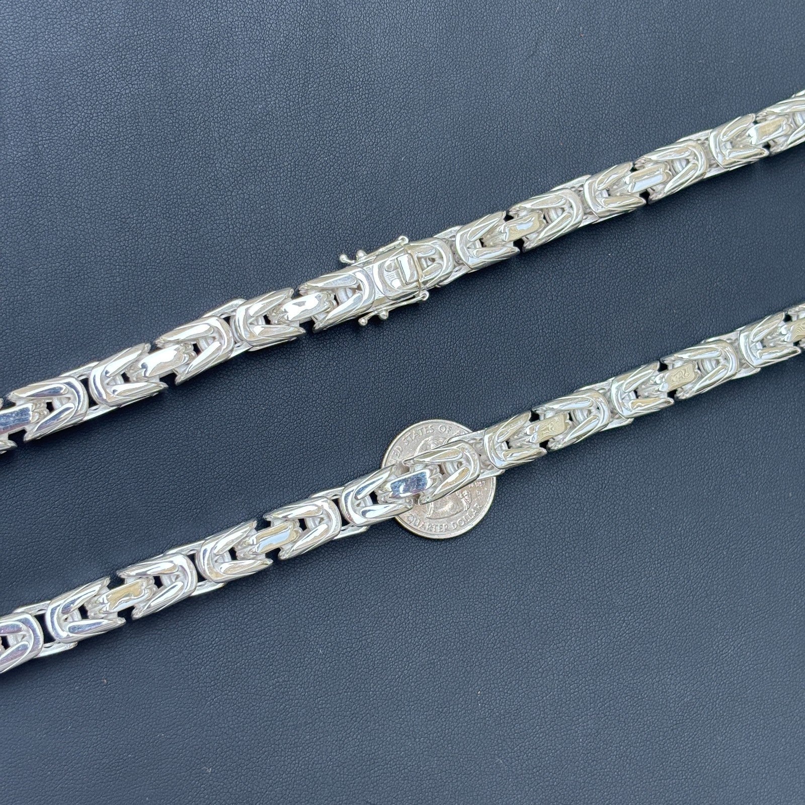 925 Sterling Silver 10mm Byzantine W. Box Clasp Chain Necklace