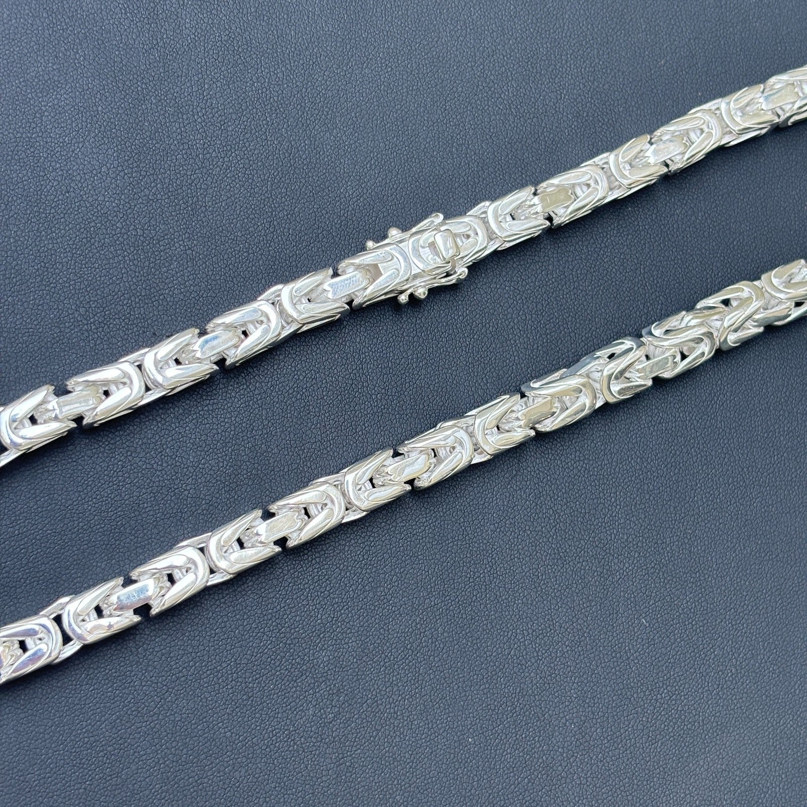 925 Sterling Silver 8mm Byzantine W. Box Clasp Chain Necklace