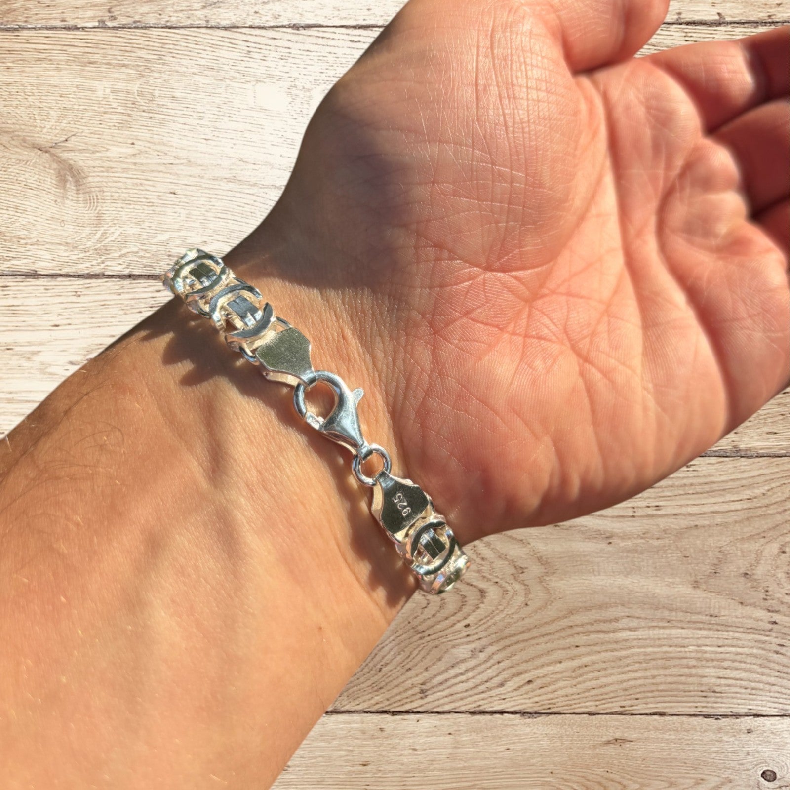925 Sterling Silver 10mm Flat Byzantine Bracelet