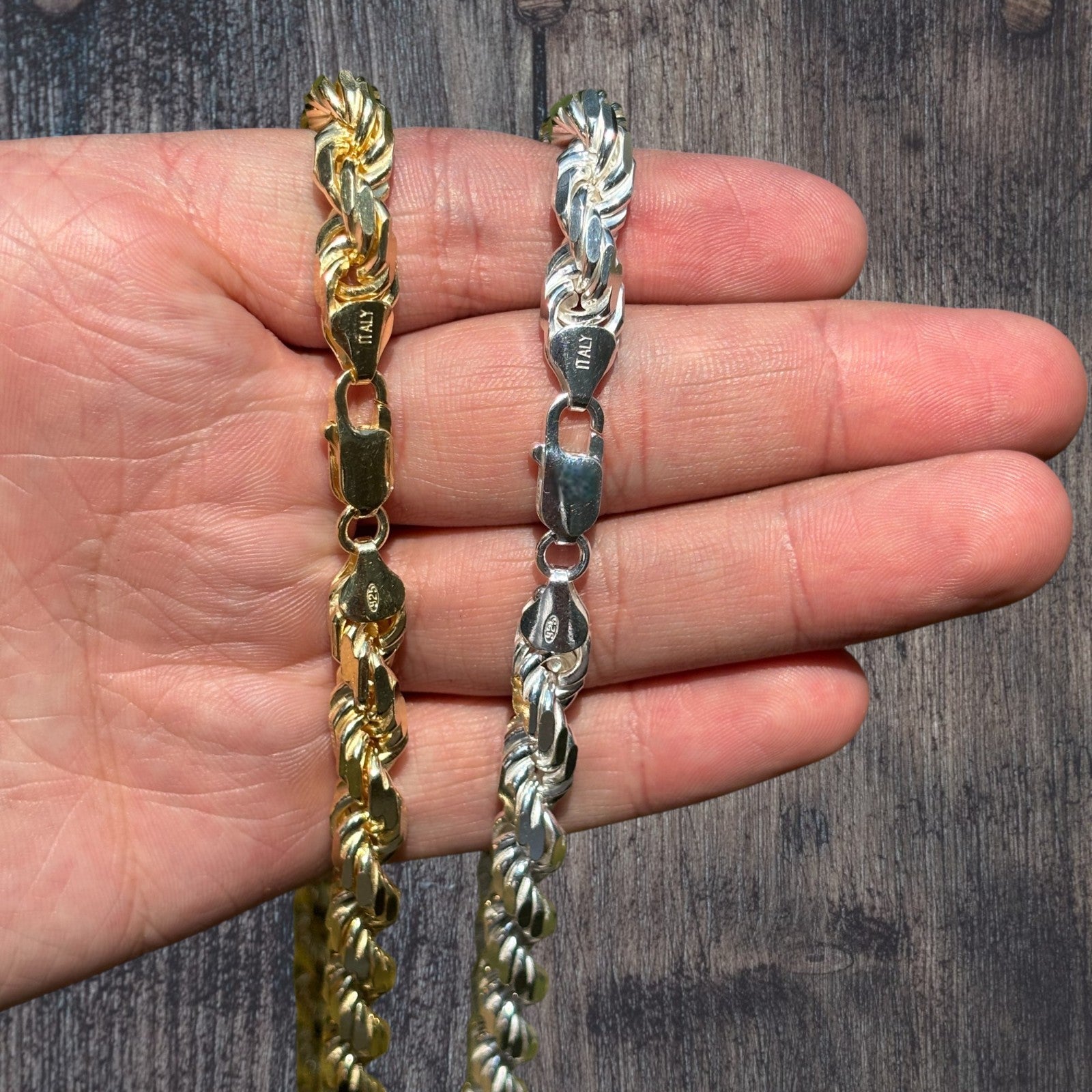 925 Sterling Silver 8mm Diamond Cut Rope Chain Necklace