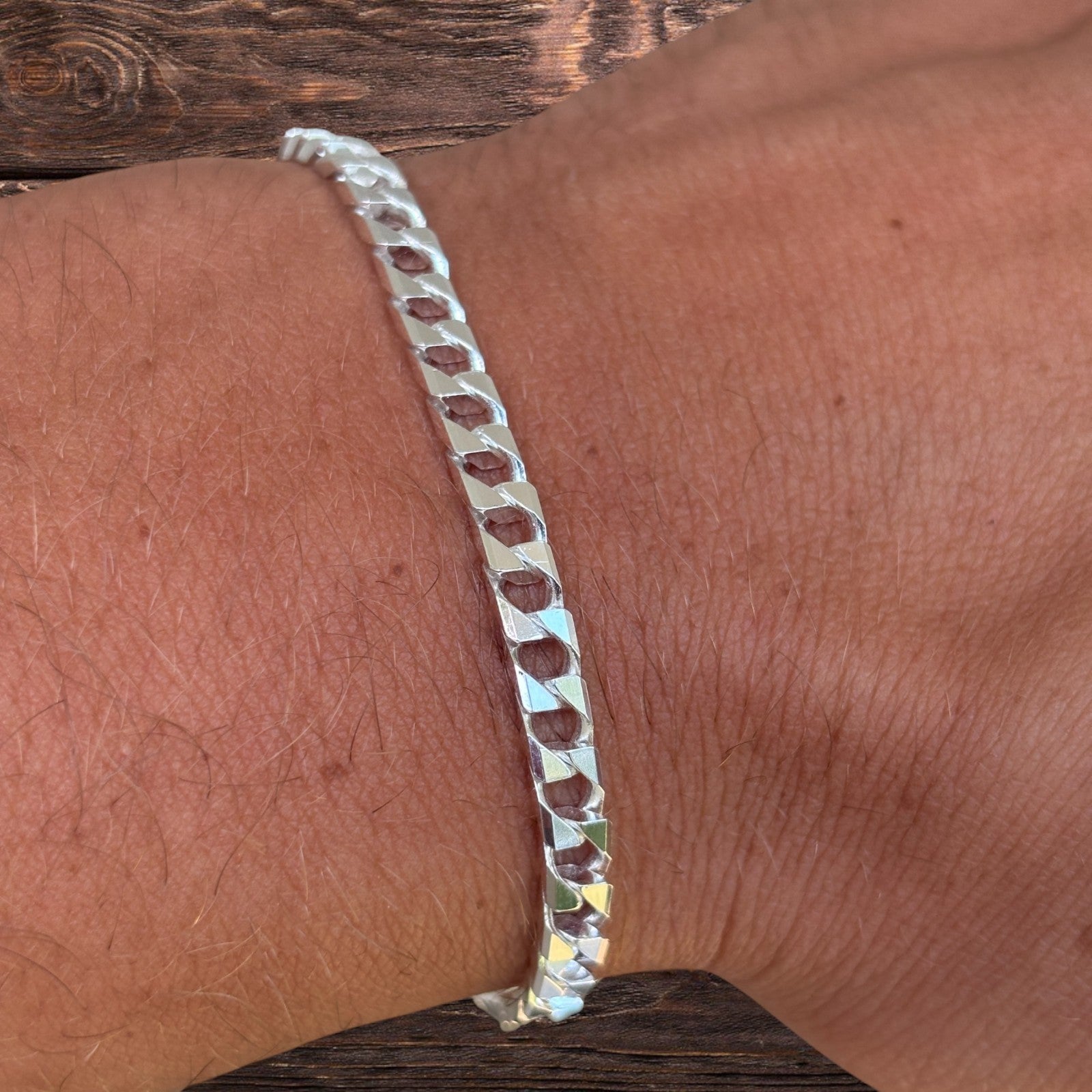 925 Sterling Silver 4mm Square Curb Bracelet