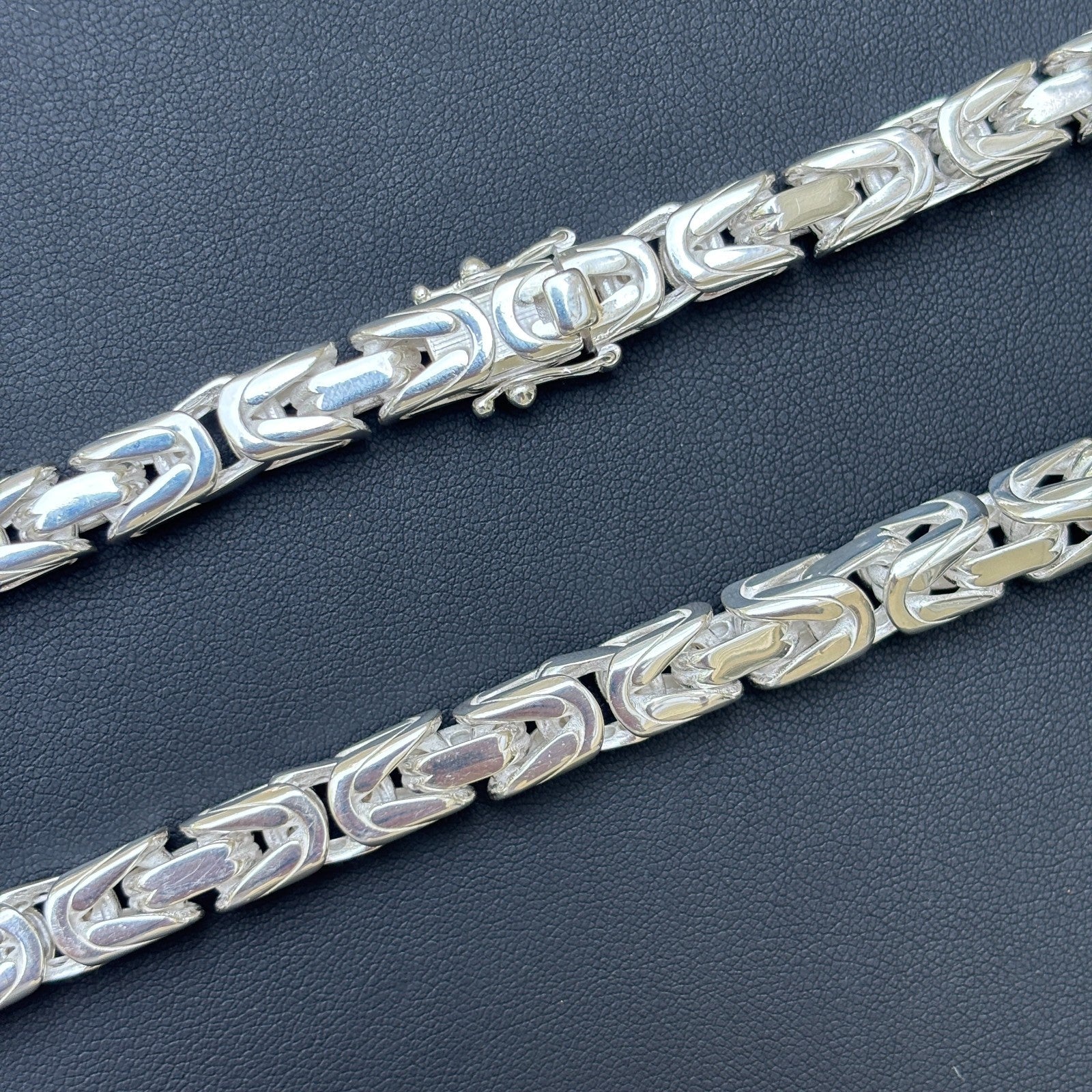 925 Sterling Silver 8mm Byzantine W. Box Clasp Chain Necklace