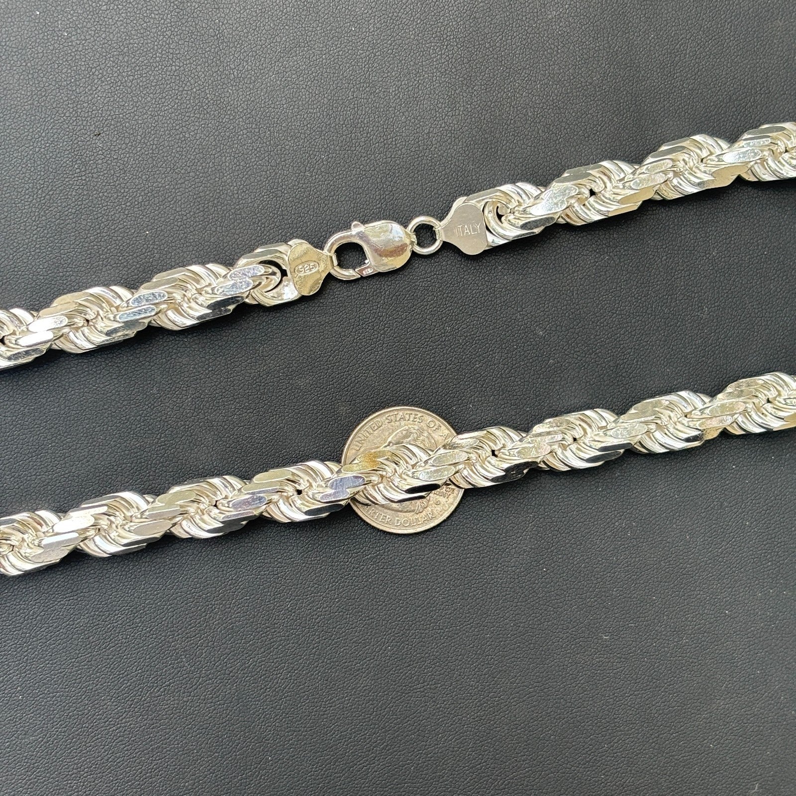 925 Sterling Silver 11mm Diamond Cut Rope Chain Necklace