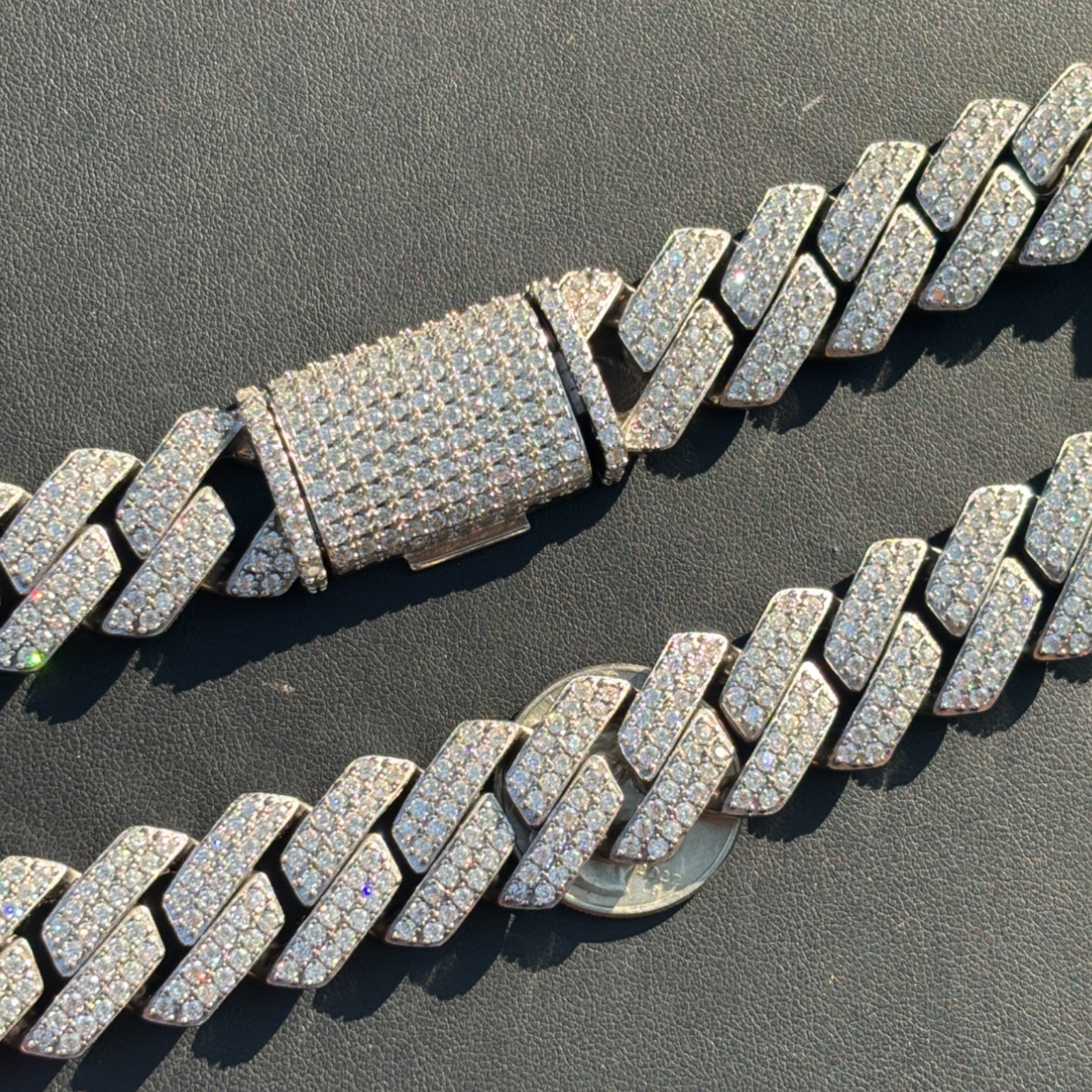 925 Sterling Silver 20mm Moissanite Miami Cuban Prong Chain Necklace