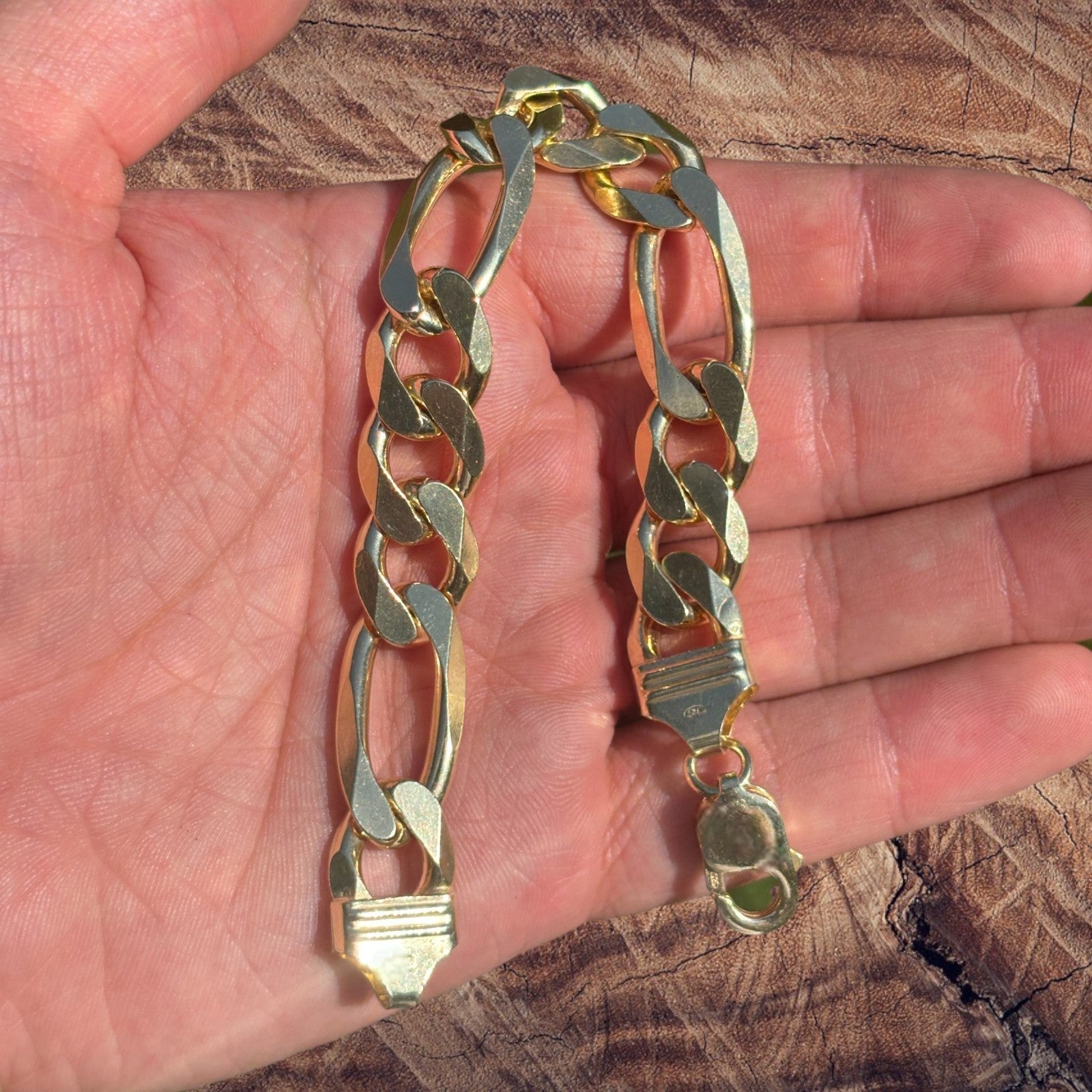 925 Sterling Silver 13mm Figaro Bracelet