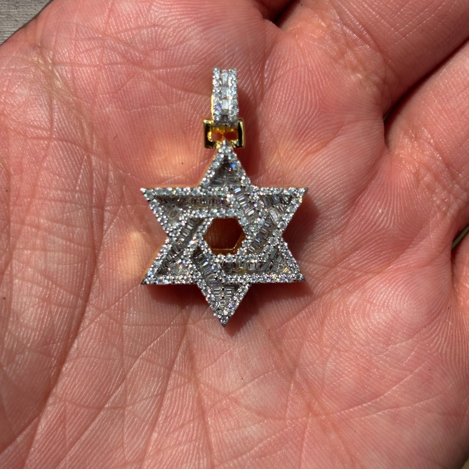 925 Sterling Silver Baguette Moissanite Star Of David Pendant - Small