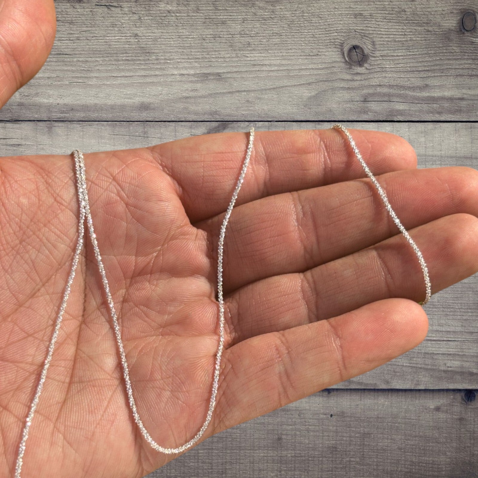 925 Sterling Silver 1mm Sparkle Rock Chain Necklace