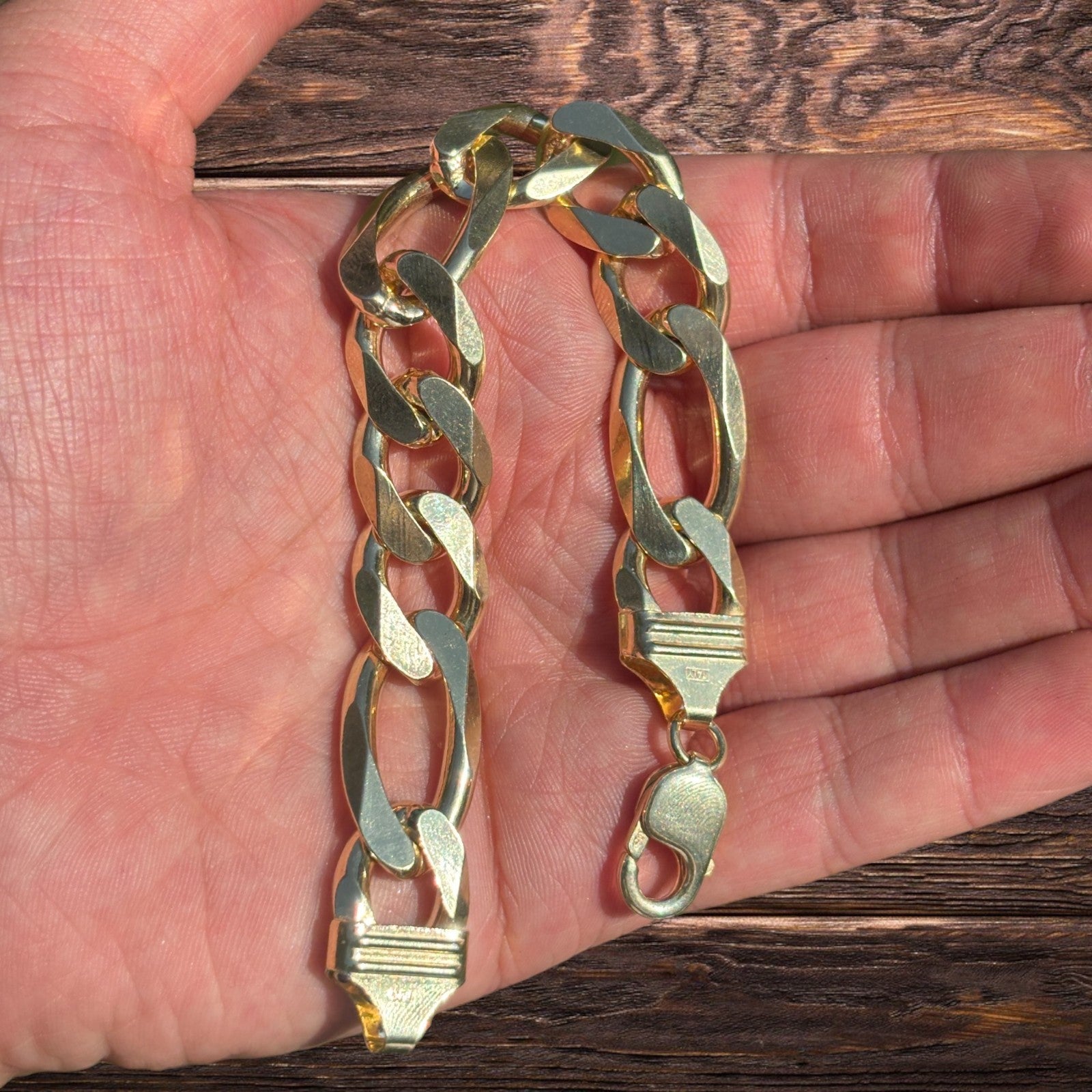925 Sterling Silver 15mm Figaro Bracelet