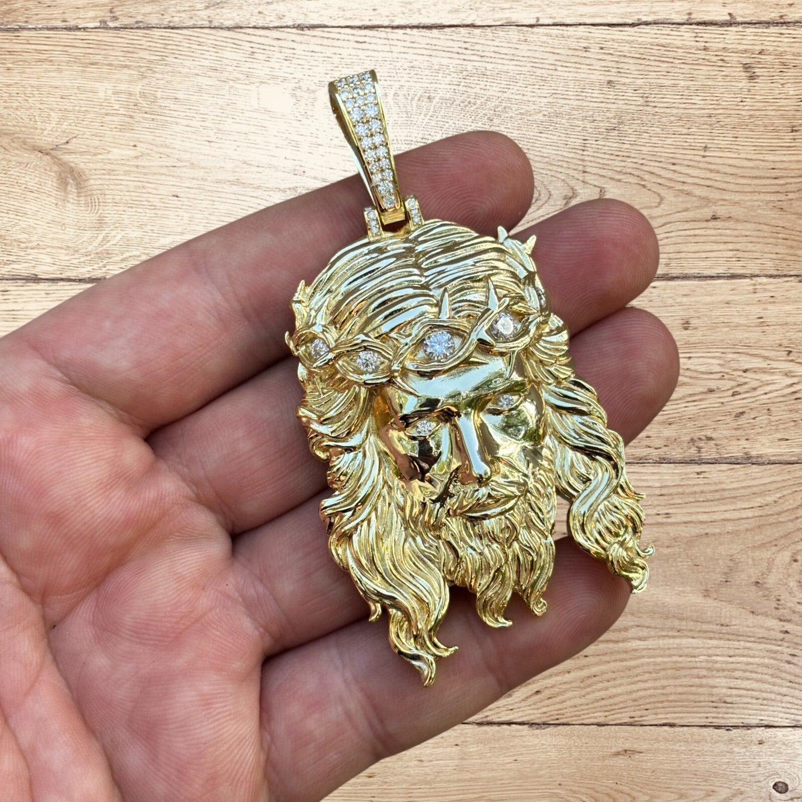 925 Sterling Silver Jesus Pendant With Moissanite - Large