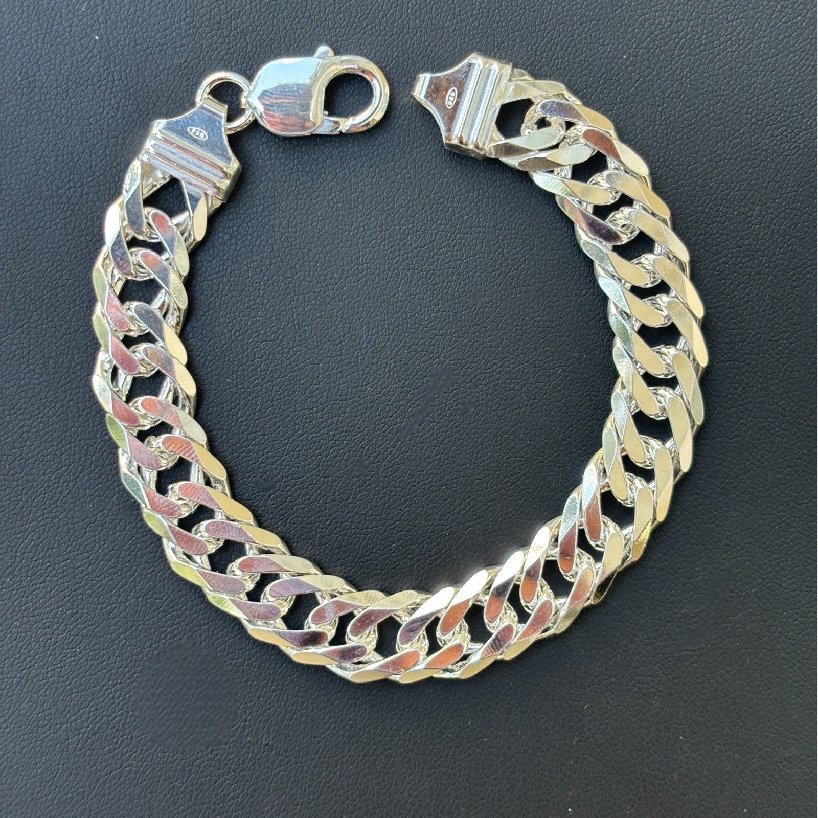 925 Sterling Silver 12mm Double Curb Bracelet