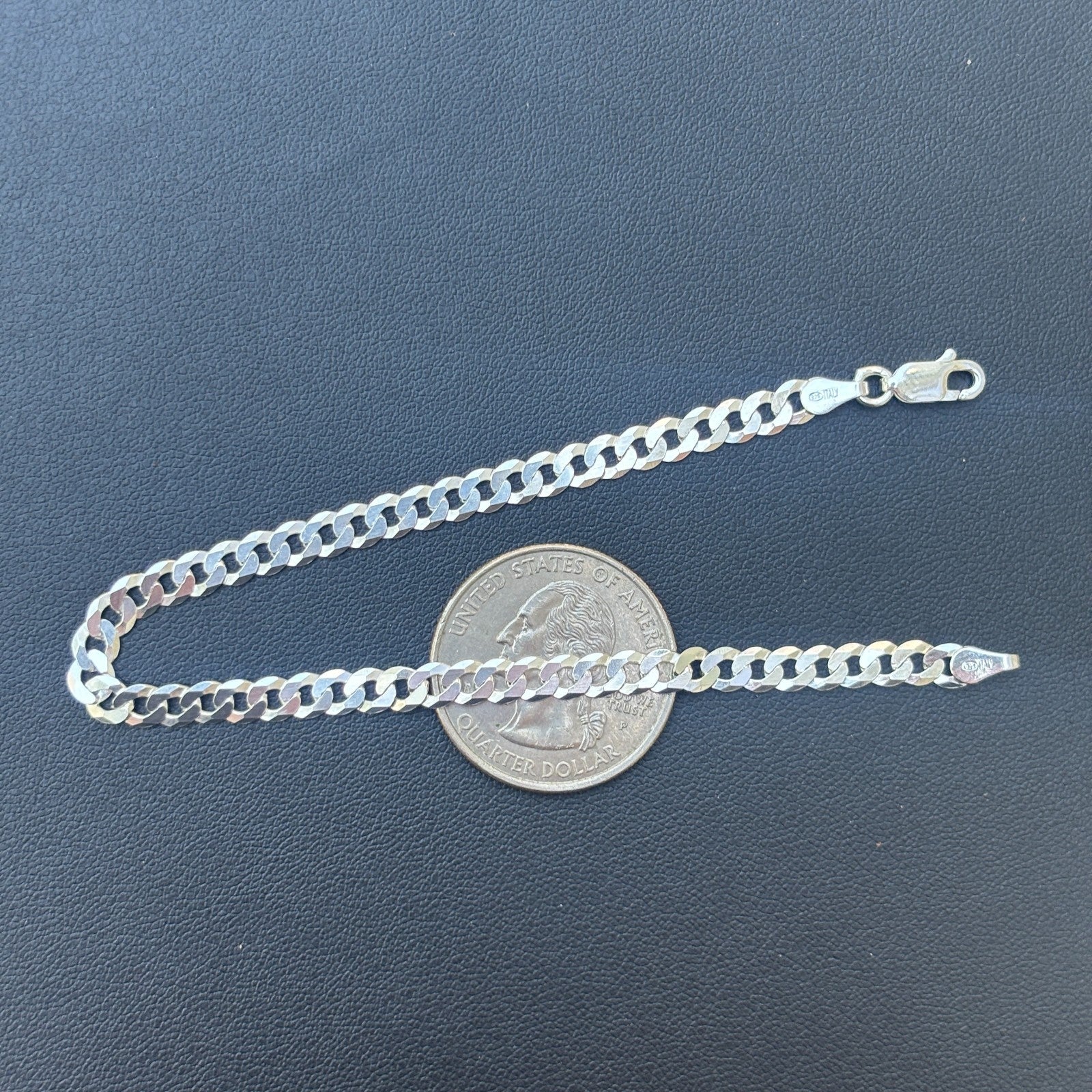 925 Sterling Silver 4mm Flat Curb Bracelet