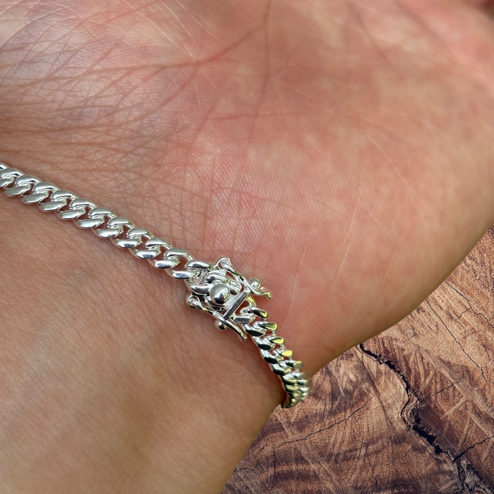 925 Sterling Silver 4mm Miami Cuban W. Box Clasp Bracelet