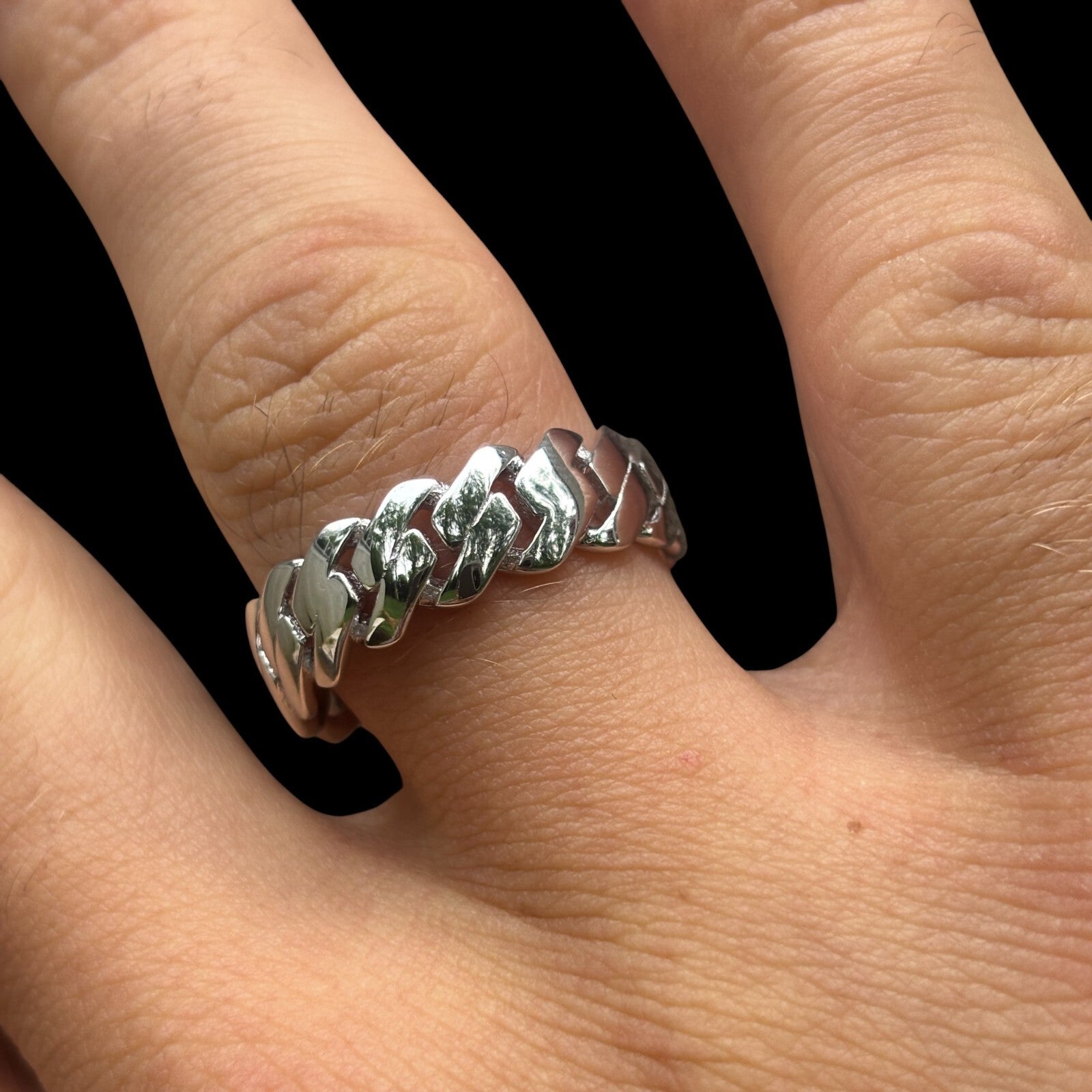 925 Sterling Silver Prong Cuban Ring - ITALIA Chains