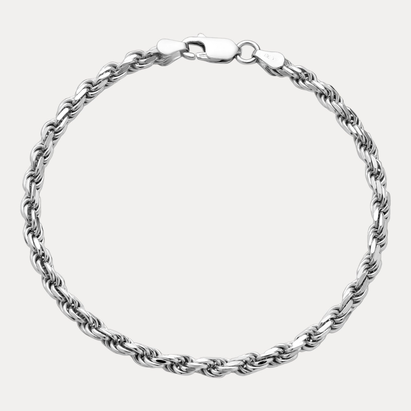 925 Sterling Silver 4mm Diamond Cut Rope Bracelet