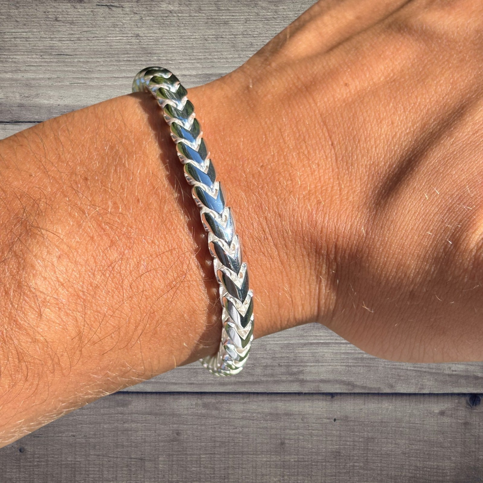 925 Sterling Silver 6mm Rounded Franco Bracelet W. Box Clasp