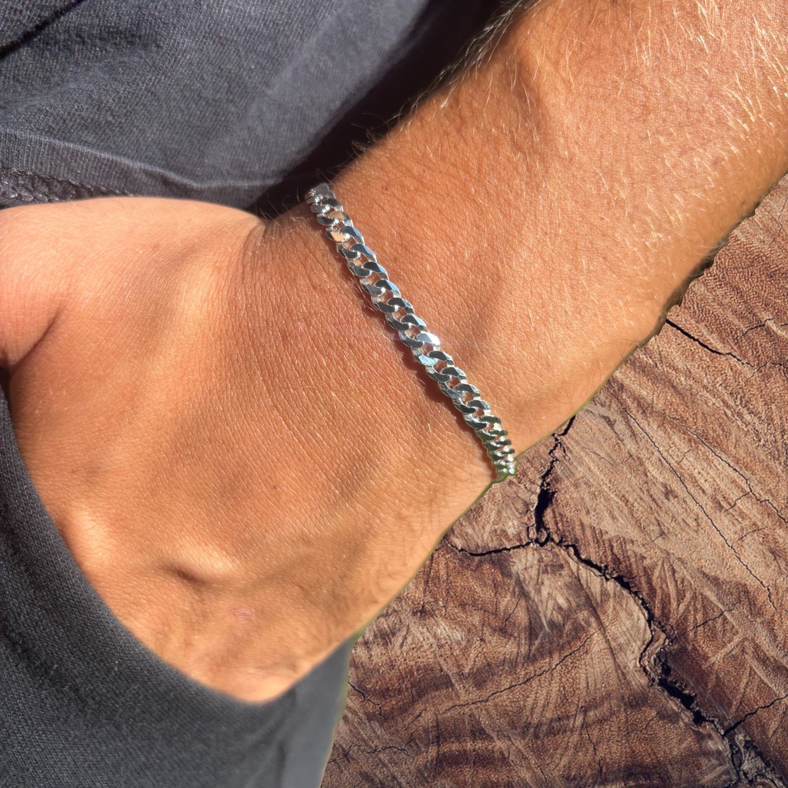 925 Sterling Silver 5mm Flat Curb Bracelet