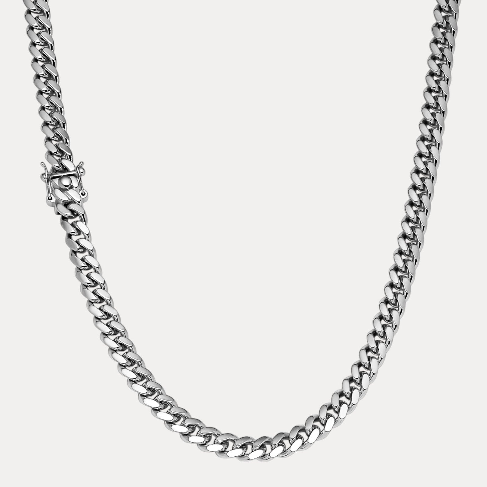925 Sterling Silver 8mm Miami Cuban W. Box Clasp Chain Necklace
