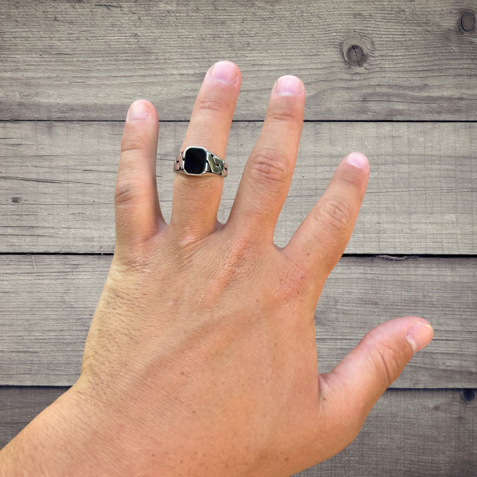 925 Sterling Silver Black Onyx Stone Cuban Ring