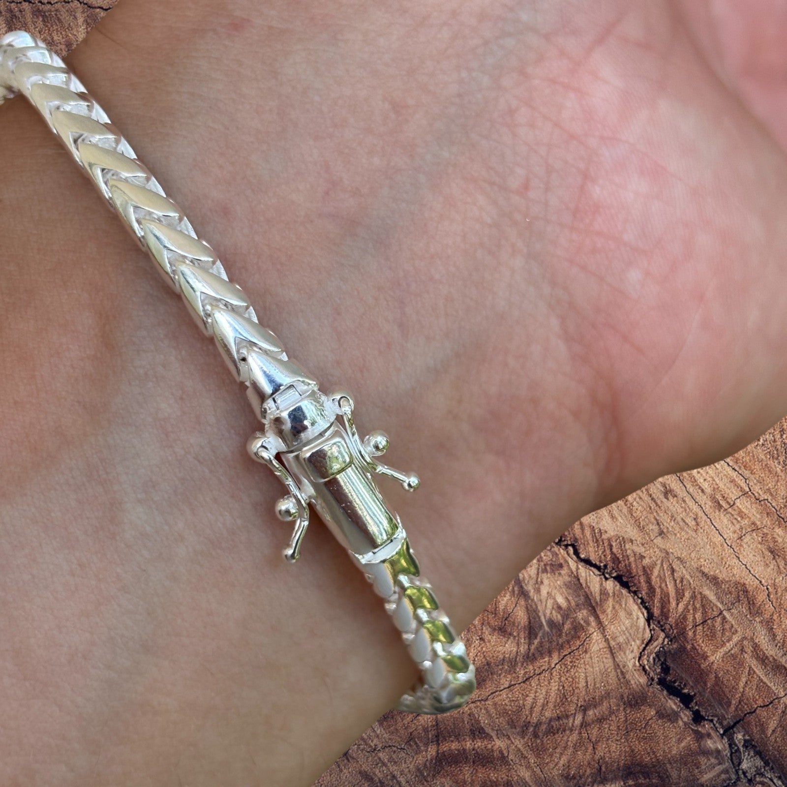 925 Sterling Silver 5mm Rounded Franco Bracelet W. Box Clasp