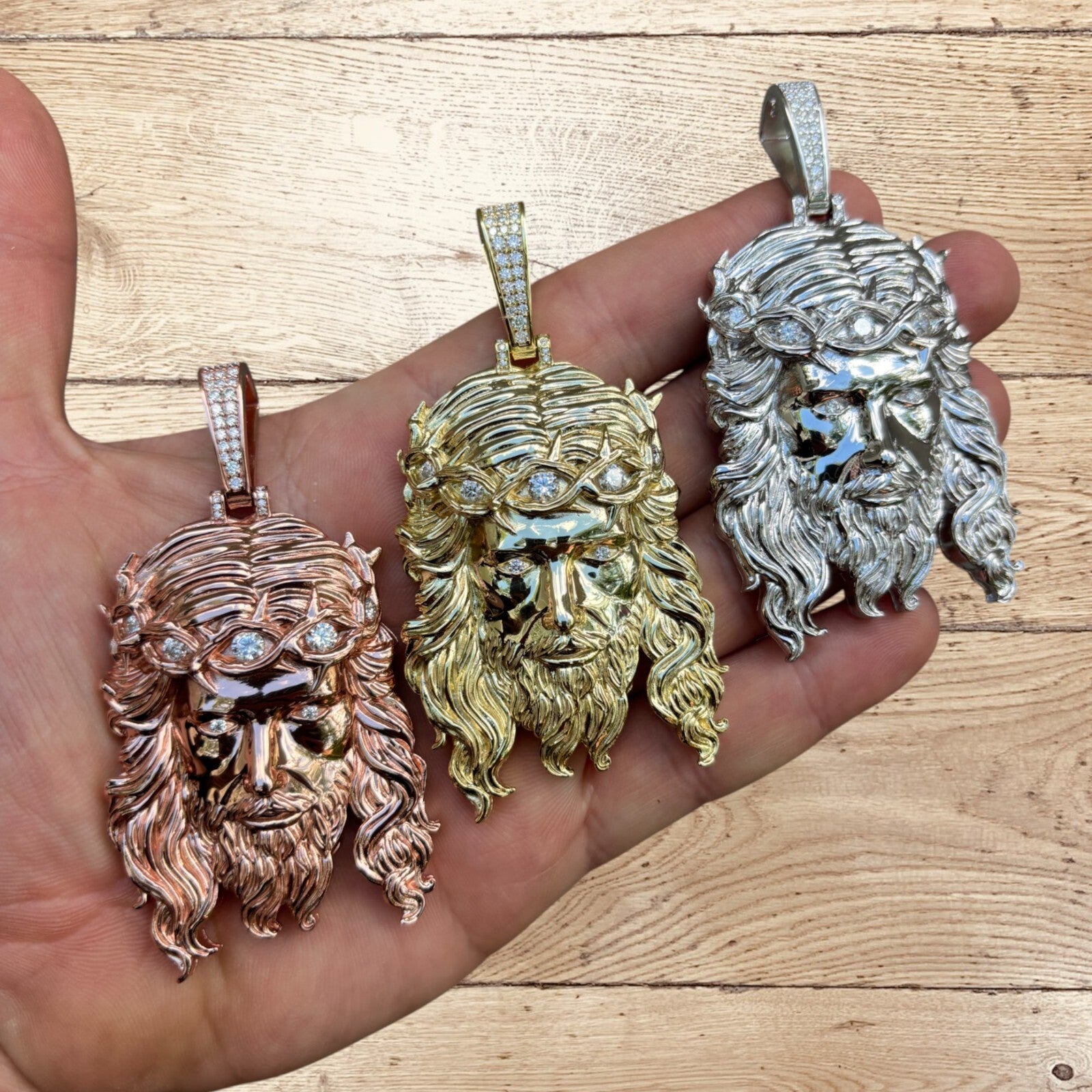 925 Sterling Silver Jesus Pendant With Moissanite - Large