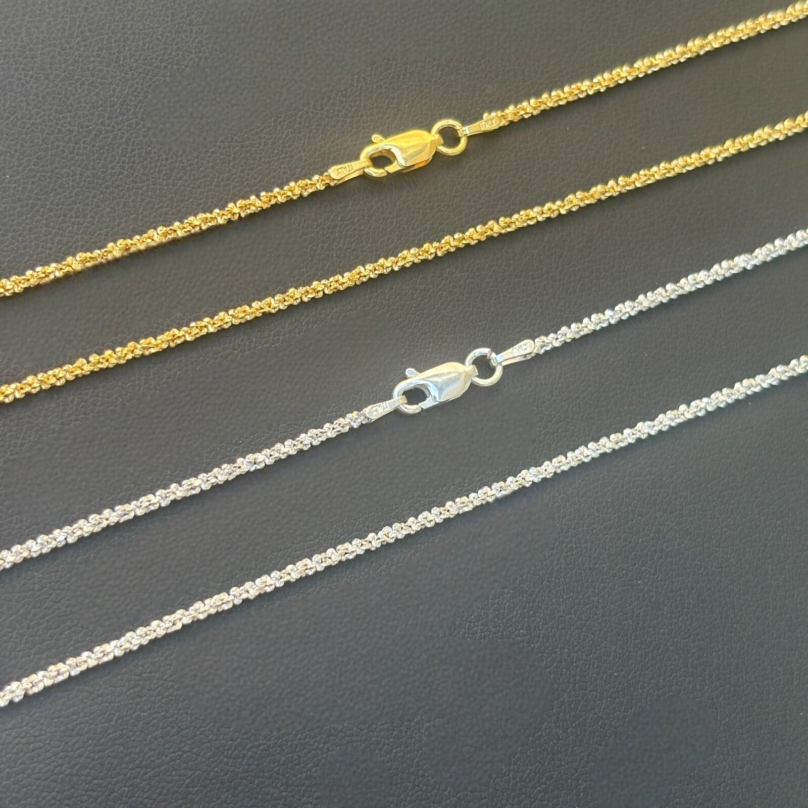 925 Sterling Silver 2mm Sparkle Rock Chain Necklace